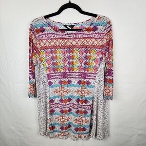 Ali Miles Sheer Mesh Colorful Mixed Print Blouse Size Small